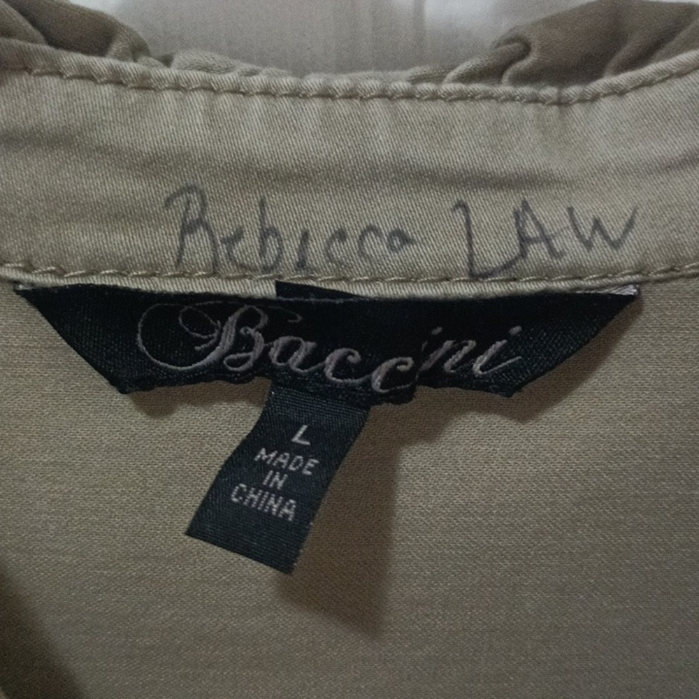 Baccini Taupe Jacket with Ruffle Trim Metal Buttons Ladies Large - Picture 6 of 12